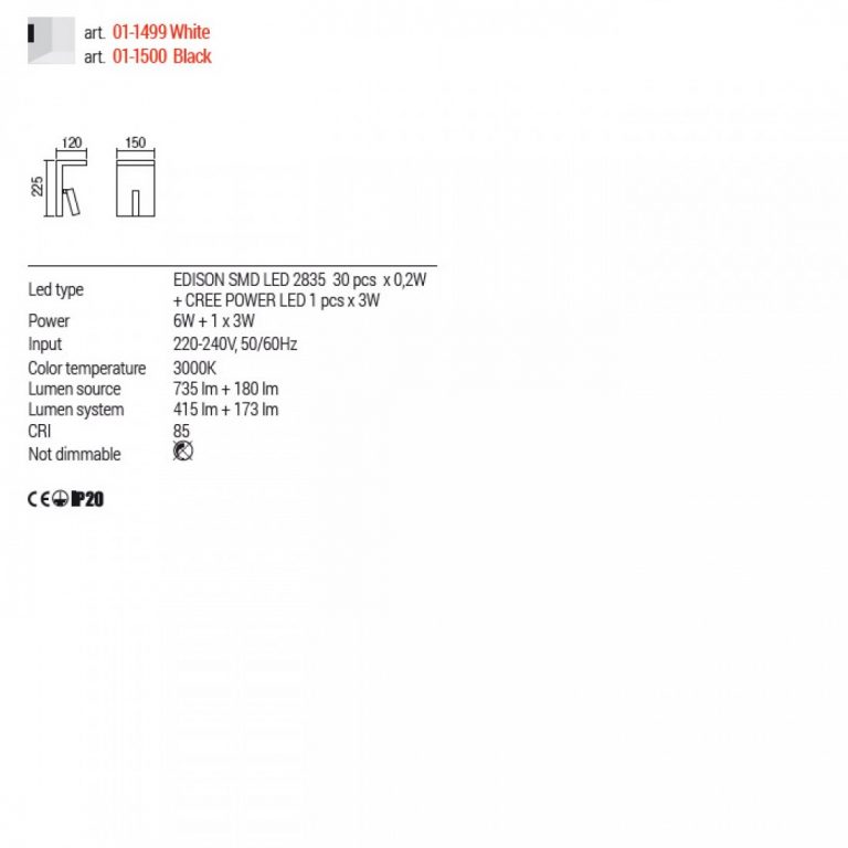 REDO 01-1500 AGOS AP LED 1x6W+1x3W 3000K BLACK
