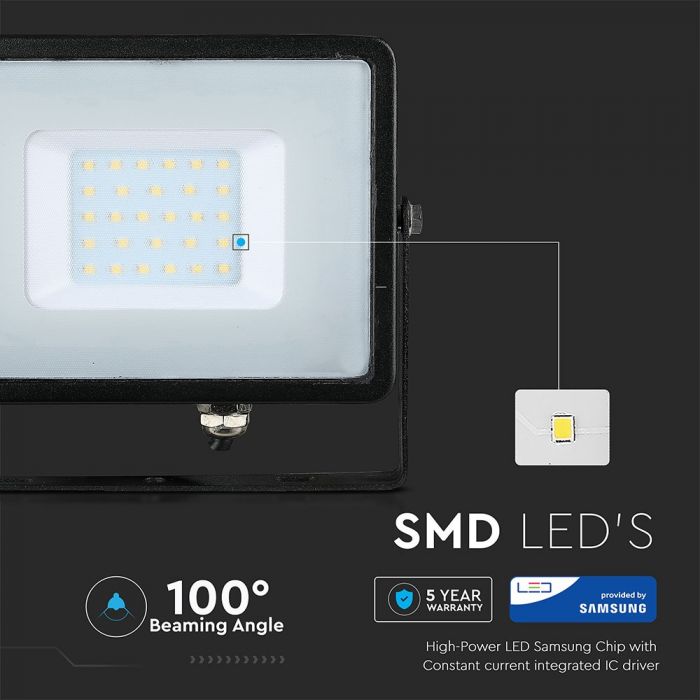 PROIECTOR CU LED 30W 4000K 2400 lm IP65 NEGRU