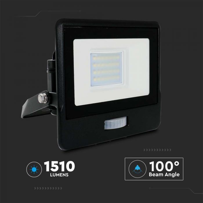 PROIECTOR CU LED CU SENZOR  PIR 20W 6500K 1620 lm CIP LED SAMSUNG IP65 NEGRU