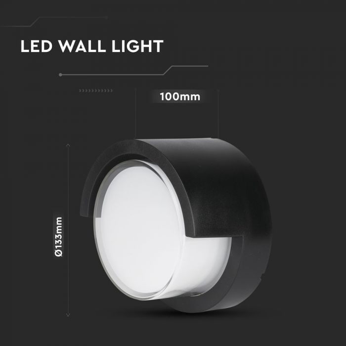 CIL ARH APLICA 3000K 6W 400 lm ROTUNDA NEAGRA Ř133x67mm IP65 VT
