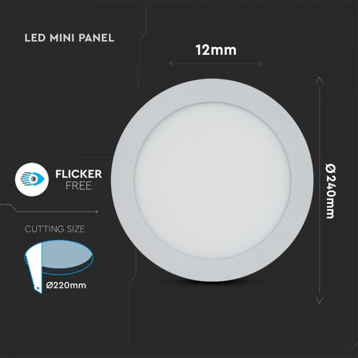 DOWNLIGHT CU LED 3000K 22W 1800 lm IP20 ROTUND D=240x12mm VT