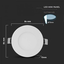 DOWNLIGHT CU LED 3000K 3W 130 lm IP20 ROTUND D=84x12mm VT