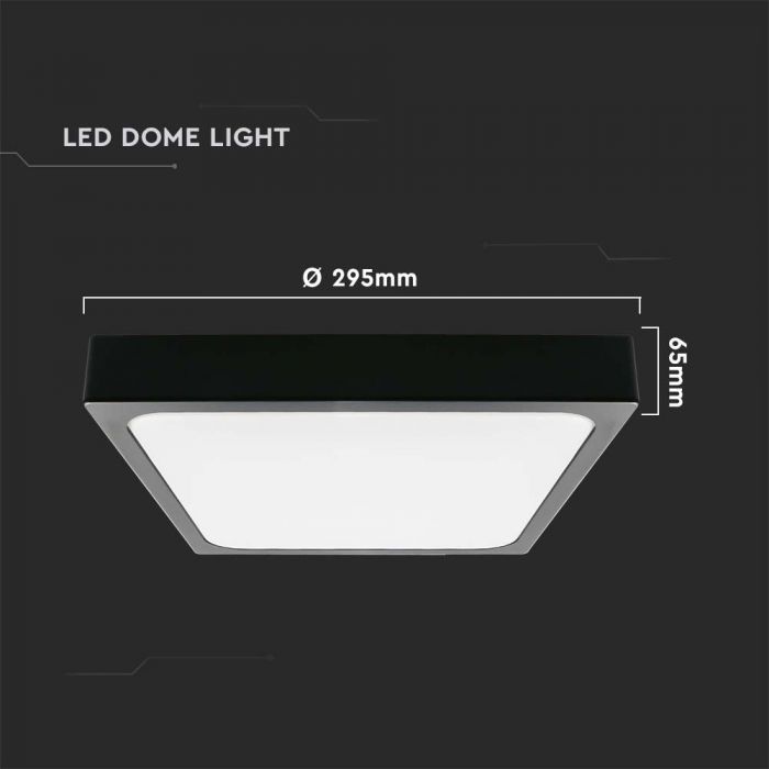 CIL PLAFONIERA IP44 4000K 24W 2400 lm PATRATA D:295x295x65mm NEAGRA
