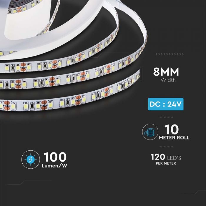 LED BANDA 24V IP20 4000K 8W 750 lm/m (10ml/rola)